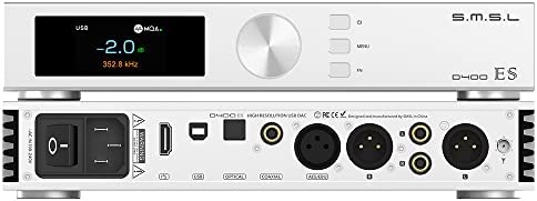 SMSL D400ES Bluetooth HiFi Audiophile MQA Balanced dac Pure decoder, ES9039MPRO Chip, USB/Optical/coaxial, OPA1612A (avec télécommande) Fiche Technique et Prix au Maroc
