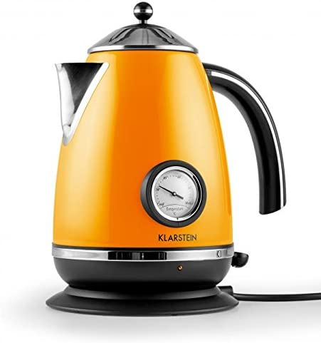 KLARSTEIN Aquavita Chalet - Bouilloire électrique avec Design Classique et thermomètre (Base pivotant à 180 °, Filtre sur Le Bec verseur, Structure en Acier Inoxydable, capacité 1,7 l) – Orange Fiche Technique et Prix au Maroc