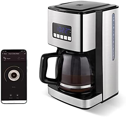 SYSYLY Machine à café Smart WiFi, Cafetière Filtre,argent / acier inoxydable, carafe 12 tasses, filtre réutilisable, compatible avec Alexa, Google, iOS, Android Wi-Fi et l'application Smart Life Fiche Technique et Prix au Maroc