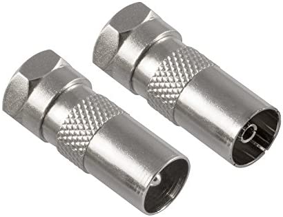 Poppstar - 2X Adaptateur coaxial pour câble TV Sat (1x Prise Parabole F vers connecteur d'antenne IEC, 1x Prise F vers Prise d'antenne Parabole), raccord d' antenne TV, Argent Fiche Technique et Prix au Maroc