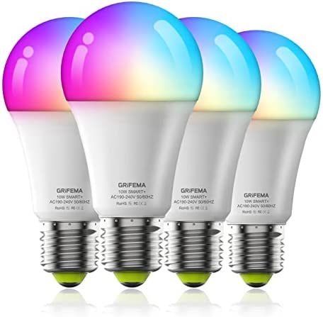 GRIFEMA GD1003-4, 4 Ampoules Intelligentes WIFI-Bluetooth, Ampoule Connectée RGB Polychromes, Ampoules LED Alexa Réglage de La Luminosité 2700K-6500K, Interface E27, Compatible avec Alexa/Google Home Fiche Technique et Prix au Maroc