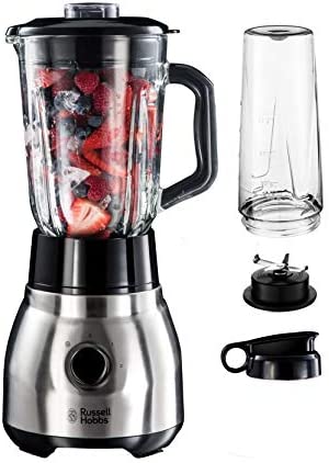 Russell Hobbs Blender [Polyvalent,Puissant & Rapide] Essential (Mixeur, Bol verre grande capacité 1,5L + Gourde Nomade, Turbo, Utilisation & Nettoyage facile) Blender Smoothie 23821-56 [Exclu Amazon] Fiche Technique et Prix au Maroc