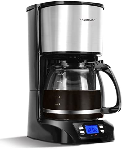 Aigostar Benno - Cafetière Filtre Electrique inox Programmable à 1,5L (12 tasses), Numérique avec Écran LCD, Fonction Maintien au Chaud, Arrêt Automatique, 800W, Noir Fiche Technique et Prix au Maroc