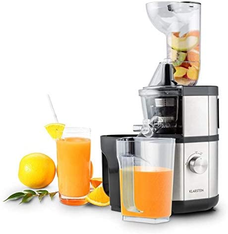 Klarstein Fruitberry - Centrifugeuse, Presse-fruits vertical, Grande ouverture de remplissage, Micro filtre en acier inoxydable, Slow Juicer, 400 W, 60 tours/min, sans BPA, Crème Fiche Technique et Prix au Maroc