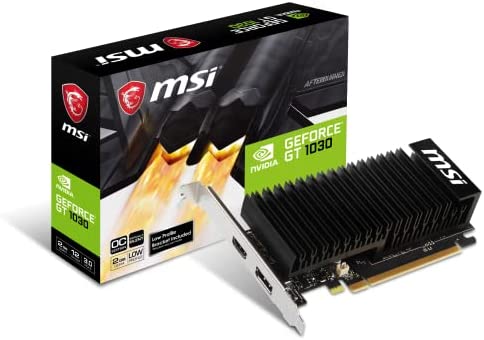 MSI Carte graphique NVIDIA GEFORCE GT 1030 2GHD4 LP OC '2 Go GDDR4, 1518 MHz, conception à profil bas, DisplayPort, HDMI, système de refroidissement passif sans ventilateur Fiche Technique et Prix au Maroc