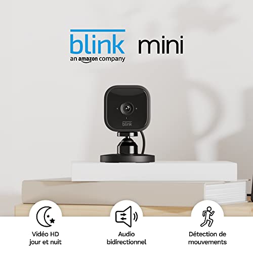 Blink Mini | Caméra d'intérieur connectée compacte à brancher | Vidéo HD 1080p, vision nocturne, détection de mouvements, audio bidirectionnel, config. facile, fonctionne avec Alexa | 2 caméras, Noir Fiche Technique et Prix au Maroc