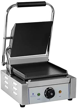 Royal Catering Machine À Panini Grill Appareil Toaster Croque-Monsieur Professionnel Professionnelle RCKG-1800-F (50 - 300 °C, 1 800 W, Collecteur De Graisse, Boitier Inox, Plaques Fonte Émaillée) Fiche Technique et Prix au Maroc