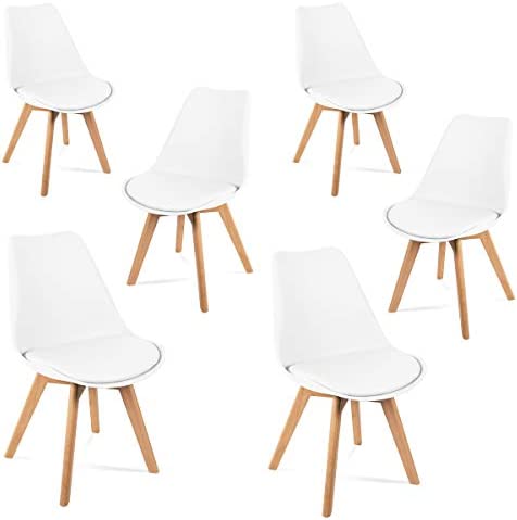 MC Haus Lena Blanche - 6 chaises de Salle a Manger Blanches, Design Nordique, pour Salon, Bureau, Salle de sejour ou terrasse, Dossier Ergonomique, siège rembourré et Pieds en Bois, Style scandinave Fiche Technique et Prix au Maroc