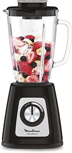 Moulinex Blender mixeur électrique, Bol verre 1,75 L, Puissance 800 W, Verrouillage sûr, Ergonomique, Broyeur à grains, Smoothies, Glace pilée, Blendforce, Noir LM430810 Fiche Technique et Prix au Maroc
