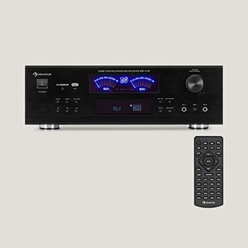 AUNA AMP 5100 BT 5.1 - amplificateur, 2 x 120 Watts + 3 x 50 W RMS, Fonction Bluetooth, Port USB, Lecteur SD, 2 Prises Micro, entrée AUX, 2 VU-mètres - Noir Fiche Technique et Prix au Maroc
