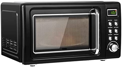 COSTWAY Four à Micro-ondes 20 L 700 W à Style Rétro, avec 5 Niveaux de Puissance, 8 Cuissons Préprogrammées, Chauffage à 360°, Fonction de Dégivrage et de Cuisson Automatique (Noir) Fiche Technique et Prix au Maroc