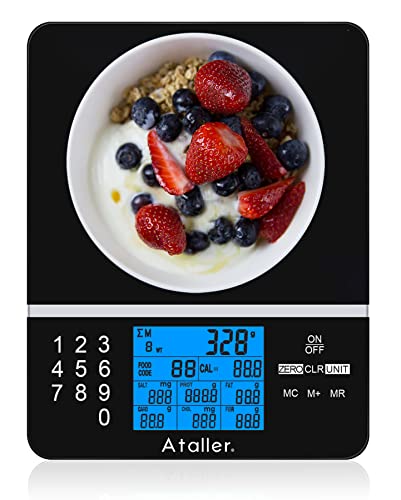 Ataller Balance de nutrition alimentaire, affichage des faits nutritionnels, calculatrice précise des aliments et des nutriments, balance de cuisine numérique, verre trempé, noir, piles incluses, 5kg Fiche Technique et Prix au Maroc