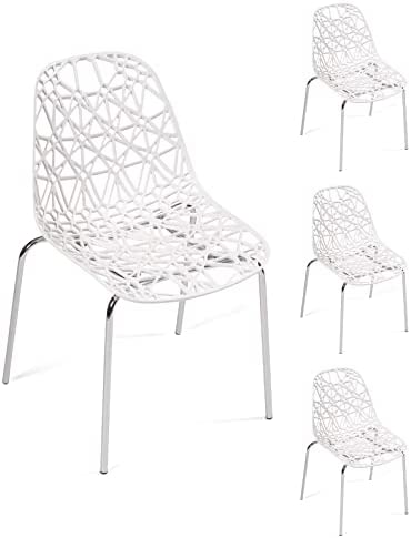 KAYELLES Lot 4 chaises Cuisine Design ajouré Pied Chrome IKO (Blanc) Fiche Technique et Prix au Maroc