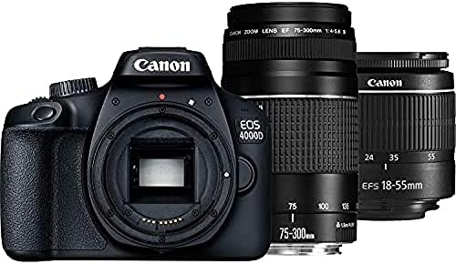 Canon EOS 4000D + 18-55 DC + 75-300 DC Boîtier d'appareil-Photo SLR 18 MP 5184 x 3456 Pixels Noir - Appareils Photos numériques (18 MP, 5184 x 3456 Pixels, Full HD, 436 g, Noir) Fiche Technique et Prix au Maroc