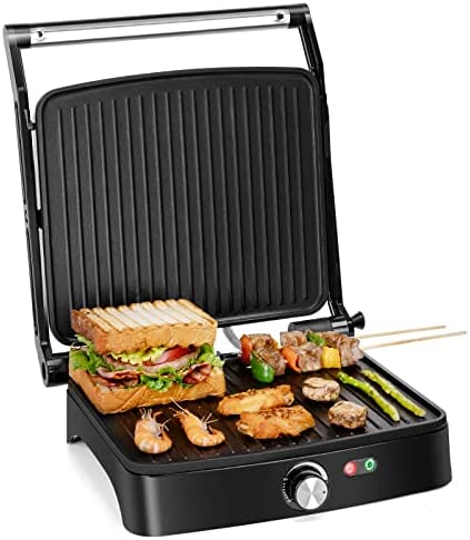 Aigostar Calore - Gril barbecue, presse à paninis et sandwichs, 1800W. Larges plaques antiadhérantes, ouverture à 180º. Sans BPA, hauteur et thermostat réglable, poignée toujours froide. Fiche Technique et Prix au Maroc