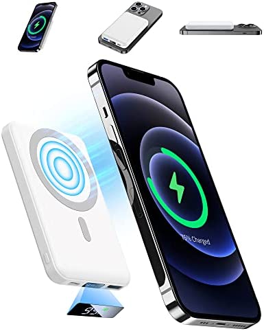 Batterie Externe 10000mAh, YAGOPAL Power Bank Chargeur Portable, Magnétique sans Fil Charge Rapide PD 22.5 W avec écran LED USB-C Mag-Safe Batterie pour iPhone 12&13&14/Mini/Pro/Pro Max (Blanc) Fiche Technique et Prix au Maroc