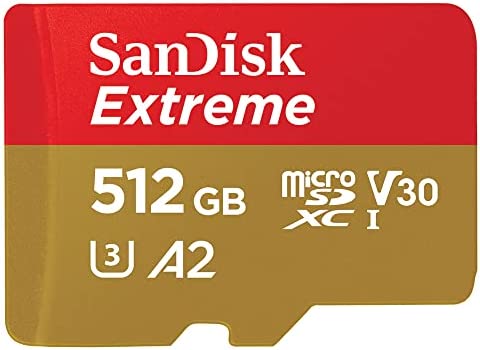 SanDisk Extreme Carte Mémoire MicroSDXC 512 Go + Adaptateur SD avec Performances Applicatives A2 Jusqu'à 190 Mo/s/130 Mo/s, Classe 10, U3, V30 Fiche Technique et Prix au Maroc