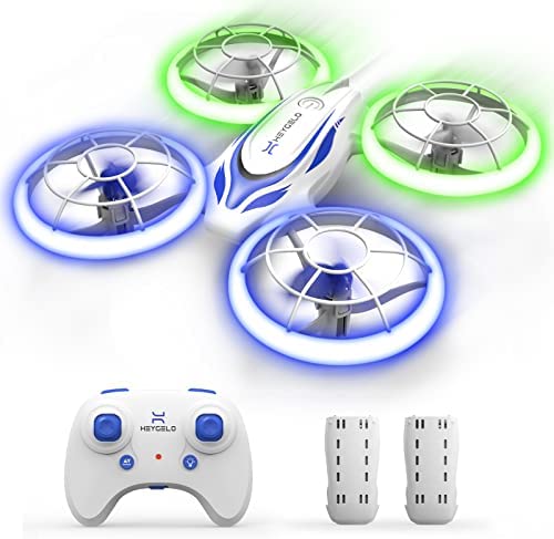 Heygelo Drone Enfant, Mini Drone avec Lumières Bleues et Vertes, 4 Modes d'éclairage, Maintien d'Altitude, Mode Sans Tête, 3D Flip, Helicoptere Telecommande et 2 Batteries, Jouet Cadeau pour Enfant Fiche Technique et Prix au Maroc