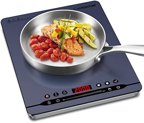 plaque à induction portable AMZCHEF 2000W plaque de cuisson induction avec fonctionnement silencieux, 9 niveaux de puissance et de température, 4 menus automatiques, corps ultra-mince, minuterie,bleu Fiche Technique et Prix au Maroc