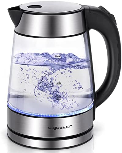 Aigostar Chubby – Bouilloire électrique en verre borosilicaté 1,7L, 2200W Bouilloire Électrique En Cristal Avec Illumination LED, Arrêt Automatique, Couvercle et Fond en Acier Inoxydable Fiche Technique et Prix au Maroc