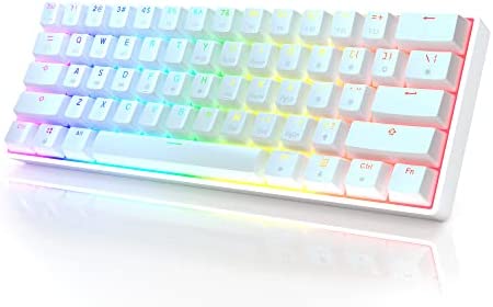 GK61 Mechanical Gaming Keyboard 60 Percent | 61 RGB Rainbow LED Backlit Programmable Keys | USB Wired | for Mac and Windows PC | Hotswap Gateron Optical Red Switches | White Fiche Technique et Prix au Maroc