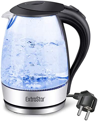 EXTRASTAR 2200W Bouilloire électrique, Bouilloire en cristal 1,7 L avec indicateur lumineux à LED bleu, sans BPA avec arrêt automatique et protection contre la surchauffe à sec Fiche Technique et Prix au Maroc