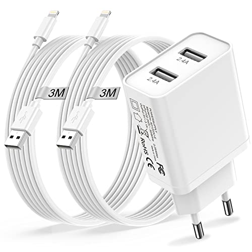 Chargeur iPhone Apple MFi Certified et Câble iPhone 3M 2Pack,2 Port 12W Prise Chargeur iPhone Rapide Adaptateur Secteur USB iPhone et Cable Lightning pour iPhone 14/13/12/11 Pro MAX/XS/XR/X/8/SE/iPad Fiche Technique et Prix au Maroc
