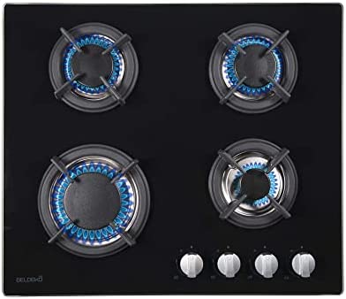 Plaque de cuisson gaz 4 feux verre noir - BELDEKO - Grille fonte Fiche Technique et Prix au Maroc