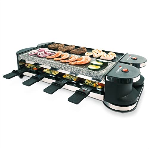 Korona 45071 Raclette rotative pour 8 personnes | 8 poêlons & spatules | Plaque de gril en pierre naturelle & anti-adhésive | Utilisation flexible grâce à l'articulation rotative | Câble extra long Fiche Technique et Prix au Maroc