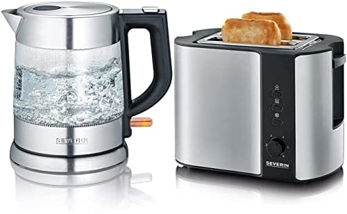 Severin WK 3468 1L 2200 W Noir, Acier inoxydable, Transparent – Bouilloire Electrique 2200 W & Grille-pain automatique 800 W, Toaster compact 2 fentes jusqu'à 2 tranches, inox/noir, AT 2589 Fiche Technique et Prix au Maroc
