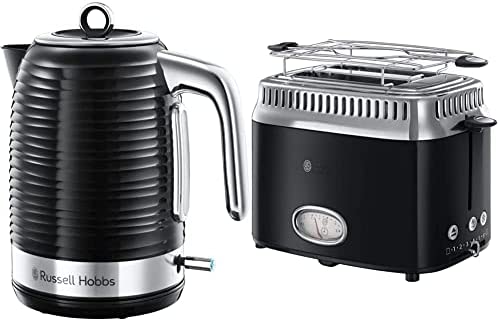 Russell Hobbs Inspire Bouilloire électrique 1,7 L 2400 W Noir/Argent & Toaster Grille-Pain, 3 Fonctions, Température Ajustable, Réchauffe Viennoiserie, Design Vintage - Noir 21681-56 Retro Fiche Technique et Prix au Maroc