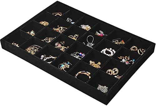 24 Grilles Plateau Bijoux Velours pour Tiroirs, Empilable Rangement Organiseur Bijoux, Amovibles Vitrine Bijoux Présentoir Bijoux Plateau pour Bague Bracelet Boucle d'Oreille Collier, 35x24x3cm (Noir) Fiche Technique et Prix au Maroc