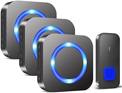 SURFOU N6 400M Sonnette sans Fil Portée avec Pile Kit de Carillon et 3 Récepteur Enfichables avec Indicateur LED Bleu, IP55 Exterieur Étanche, 5 Niveaux Volumes et 55 Mélodies, Noir Fiche Technique et Prix au Maroc