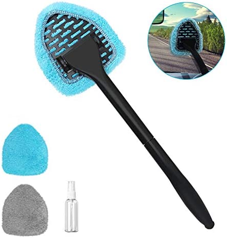 Nettoyant pour Vitres - Nettoyant pour Pare-Brise en Microfibre, Kit de Nettoyage pour Vitres D'auto avec Chiffon Réutilisable Lavable et Poignée Amovible pour Essuie-Glace Automatique, Bleu et Gris Fiche Technique et Prix au Maroc