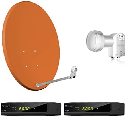 Opticum Digitale 2 Teilnehmer AX 300 HDTV Satelliten-Komplettanlage (Opticum Twin LNB, Opticum X, 80 cm Antenne) ziegelrot Fiche Technique et Prix au Maroc