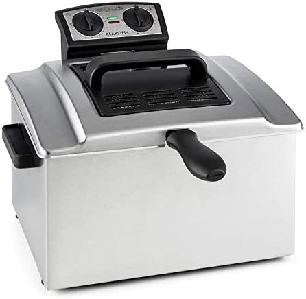 Klarstein QuickPro XXL 3000 - Friteuse , 3000 W , Grand volume 5 L, 1,5 kg max de friture , Jusqu'à 190 °C , Réglable en continu , 3 paniers , Minuterie , Couvercle avec hublot , Argent Fiche Technique et Prix au Maroc