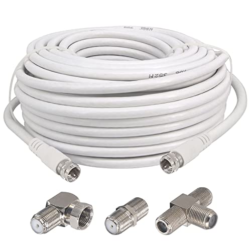 BOOBRIE Kit 20M Rallonge Câble Sky Câble coaxial TV Blanc F Mâle à Mâle RG6 Câble + 3 F Coupleur F Femelle Connecteur F Mâle Femelle Courbe à Femelle Courbe Adaptateur 3 voies F Femelle Fiche Technique et Prix au Maroc