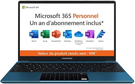 Thomson Ordinateur PC Portable Neo X Aluminium 14,1 Pouces Full HD, Intel Celeron N4020, 4Gb RAM, 128Gb SSDe , Windows 11 & Office 365 1 an, Clavier AZERTY Francais Fiche Technique et Prix au Maroc