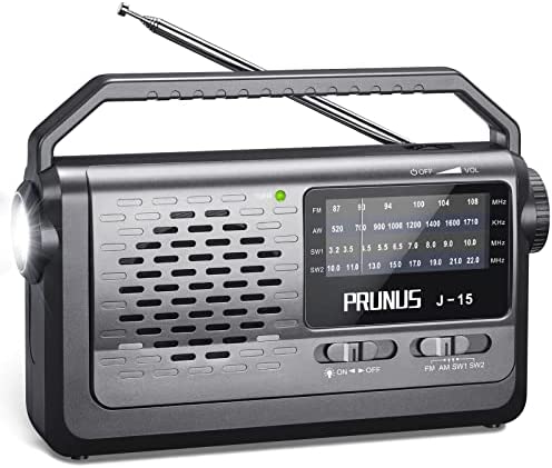 PRUNUS J-15 Poste Radio Portable, FM/AM/SW Radio Transistor Fonctionnant sur Secteur ou avec 3 Type D, Radio à Pile avec Câble, Grand Haut-Parleur 3W, Lampe-Torche Les Emergencies. Fiche Technique et Prix au Maroc