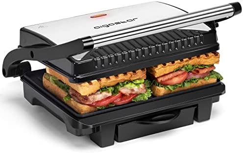 Aigostar Hett - Grill viande multifonction, 1000 W, Plaques Anti-adhésives, Récupérateur de Graisses Amovible, Rangement Vertical, Design Compact Presse à paninis, appareil à sandwichs Fiche Technique et Prix au Maroc