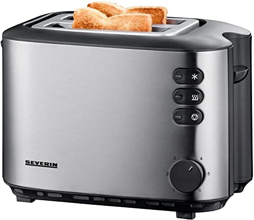 SEVERIN Grille-pain automatique 850 W, Toaster compact 2 fentes jusqu'à 2 tranches, Grille-pain électrique avec réglage du degré de brunissage & fonction décongélation, inox, AT 2514 Fiche Technique et Prix au Maroc