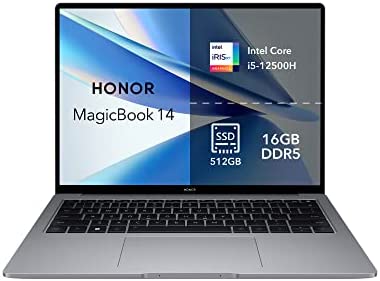 HONOR MagicBook 14 Ordinateur Portable 14 Pouces, RAM 16Go , 512Go SSD, Processeur Core i5-12500H de 12e Génération,Wi-FI 6, Clavier Rétroéclairé et Châssis en Métal-Gris, UMA Fiche Technique et Prix au Maroc