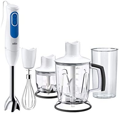 Braun MQ3045 MultiQuick 3 Vario Aperitive, Mixeur plongeant, 700 W, 2 vitesses, Fouet, Mini Hachoir 350ml, Bol Gradué 600ml, Bleu/Blanc Fiche Technique et Prix au Maroc