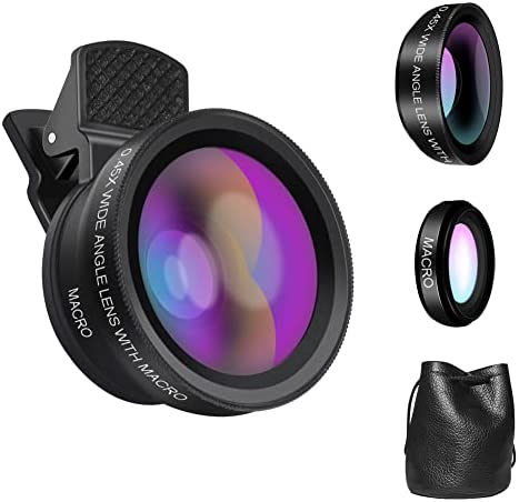 LEIZHAN Universal Phone Camera Lens Kit, Wide-Angle Lens/Macro Lens, Universal Clip and Lens Cleaning Bag, Compatible with Most Smartphone (Black) Fiche Technique et Prix au Maroc
