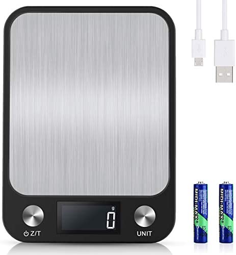 Diyife 10kg Rechargeable Balance Cuisine, Balance Electronique Precision 0,001kg Avec USB Câble &2 Batterie, Balance Numérique en Acier Inoxydable, 6 Unité, Rétroéclairé par LCD-Display, Fonction Tare Fiche Technique et Prix au Maroc