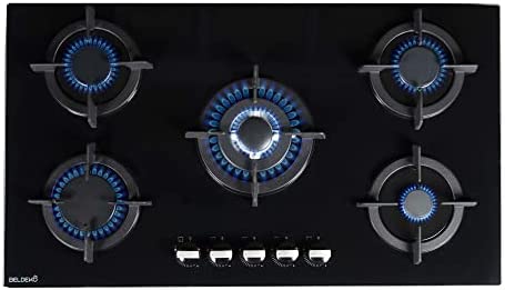 Table de cuisson gaz - 5 Foyers - Double couronne - 10300W - encastrable - verre noir Fiche Technique et Prix au Maroc