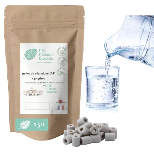 Ma Maison Durable | X30 Perles de Céramique EM® Grises | Filtre Purificateur 100% naturel Eau du Robinet| Billes de filtration naturelle Chlore Calcaire| Pour Pichet Carafe Gourde Fontaine Bouilloire Fiche Technique et Prix au Maroc