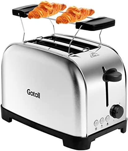 Gotoll Grille-Pain,Toaster 2 Fentes en Acier Inoxydable avec 6 Niveaux de Brunissage,Multifonction 3 en 1 Décongélation/Réchauffage/ Annulation,Plateau à miettes Amovibles,Chauffe Viennoiserie,700W Fiche Technique et Prix au Maroc