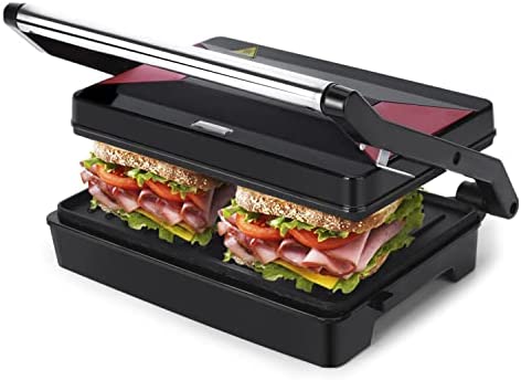 Great Jacob Larissa Grille électrique, croque-monsieur et machine à panini, Puissance 1000 W, plaques avec revêtement anti-adhérent, poignée de contact froid, stockage vertical. Sans BPA. Fiche Technique et Prix au Maroc