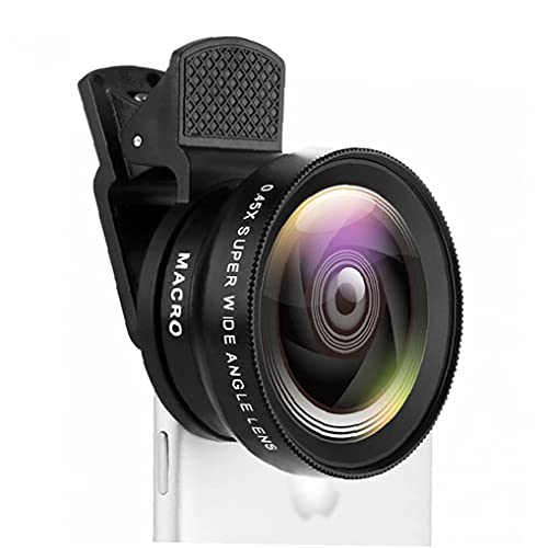 0.45x Lentille de macro à angle large 12.5x, objectif de caméra de téléphone portable, kit de lentille de caméra de téléphone universel pour la plupart des smartphones Fiche Technique et Prix au Maroc